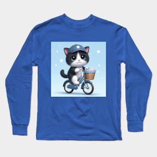 Cute cat on a bike Long Sleeve T-Shirt